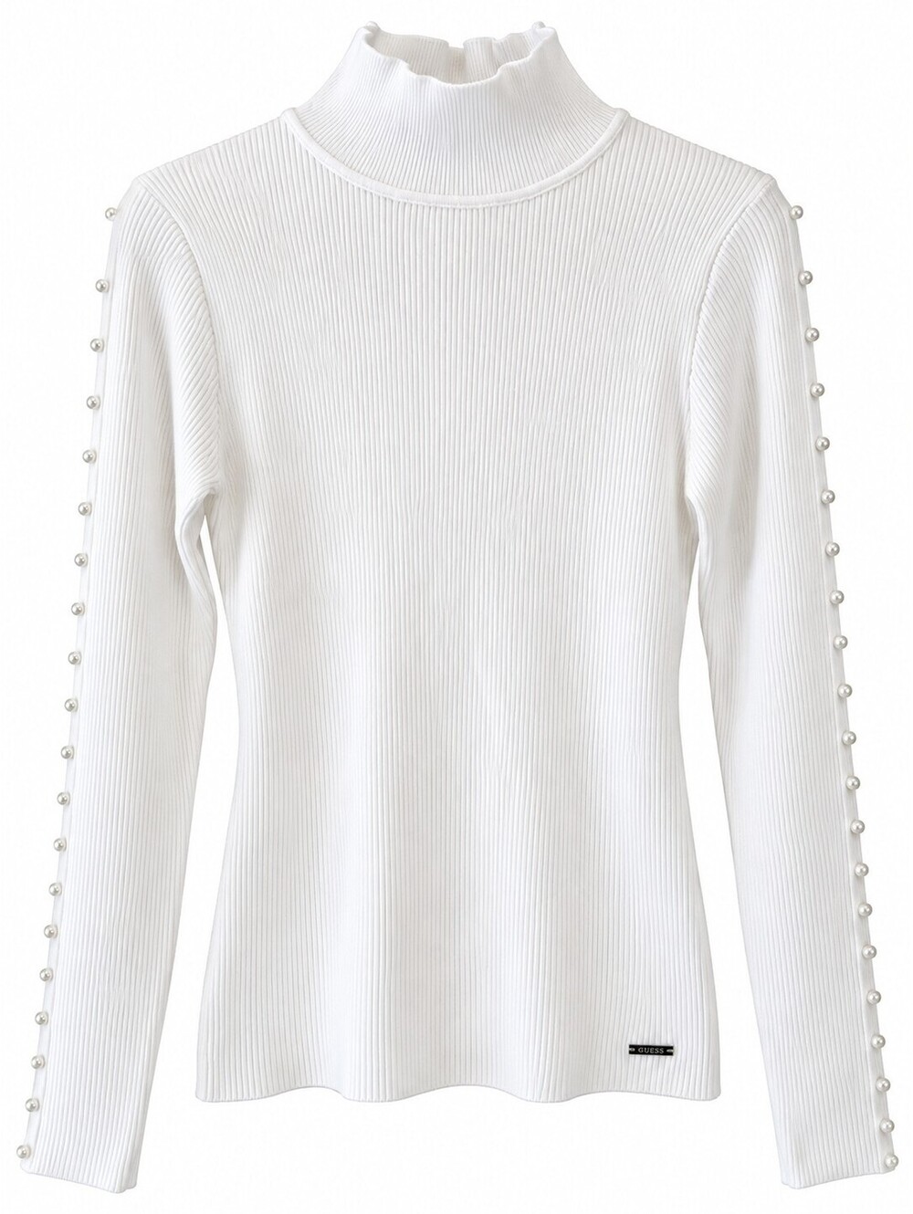 Tahari Mock Next White Ribbed Turtleneck Sweater with Pearls -Size Large